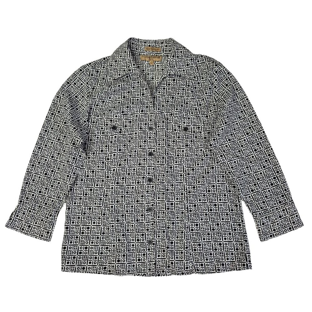 Notations Black/White Polka Dot Blouse 3/4 Sleeve Women’s Petite S Button Front